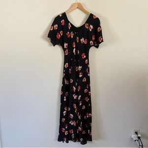 NWT Zara Floral Print Maxi Dress Black Orange Size Large